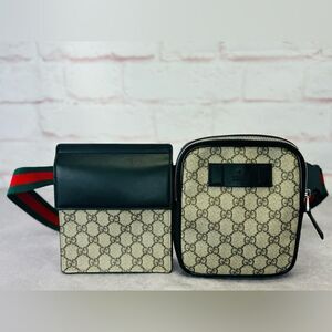 Authentic Gucci Supreme Unisex Gg Twin Web Fanny Belt Bag